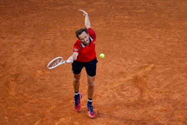 Tennis - Madrid Open - Park Manzanares, Madrid, Spain - May 2, 2024  Russia's Daniil Medvedev in action during his quarter final match against Czech Republic's Jiri Lehecka