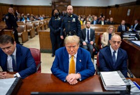 Republican presidential candidate, former U.S. President Donald Trump awaits the start of proceedings in his criminal trial at the New York State Supreme Court in New York, New York, Thursday, May, 2, 2024. Doug Mills/Pool via REUTERS