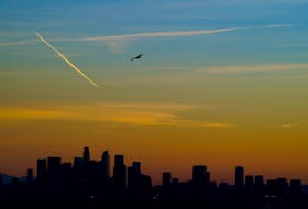 Los Angeles skyline at sunrise from Beverly Hills in Los Angeles, California, U.S., December 10, 2023.