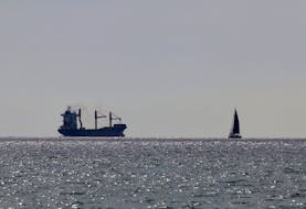A U.S. flagged cargo vessel carrying aid to a pier built by the U.S. off Gaza sets sail from Larnaca, Cyprus May 9, 2024.