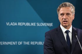Slovenian Prime Minister Robert Golob speaks at a press conference about the recognition of the Palestinian state, in Ljubljana, Slovenia May 30, 2024.