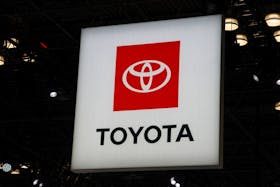 A Toyota logo is seen at the New York International Auto Show Press Preview, in Manhattan, New York City, U.S., March 27, 2024.