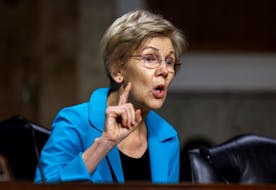U.S. Senator Elizabeth Warren (D-MA) questions witnesses during a Senate Banking, Housing, and Urban Affairs Committee hearing in the wake of recent bank failures, on Capitol Hill in Washington, U.S., May 18, 2023.
