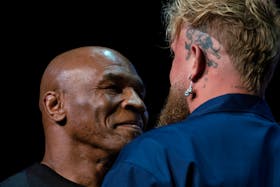 Boxers Mike Tyson and Jake Paul face off during a news conference, ahead of their sanctioned professional fight which was set to take place at AT&T Stadium in Arlington, Texas on July 20, in New York City, U.S., May 13, 2024.