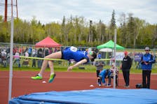 Eleanor McHenry clears the bar during this high jump attempt on Friday at Cape Breton University. The Gorsebrook Junior High student won the junior girls high jump category.