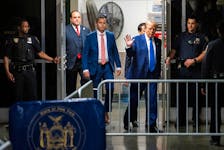 Republican presidential candidate, former U.S. President Donald Trump walks into the courtroom following a lunch break during the proceedings in his criminal trial at the New York State Supreme Court in New York, New York, Friday, May, 3, 2024. Doug Mills/Pool via