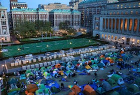 Students continue to maintain a protest encampment in support of Palestinians at Columbia University, during the ongoing conflict between Israel and the Palestinian Islamist group Hamas, in New York City, U.S., April 26, 2024.