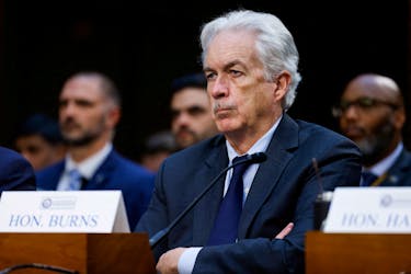 Director of the Central Intelligence Agency William Burns testifies at a Senate Intelligence Committee hearing on worldwide threats to American security, on Capitol Hill in Washington, U.S., March 11, 2024.