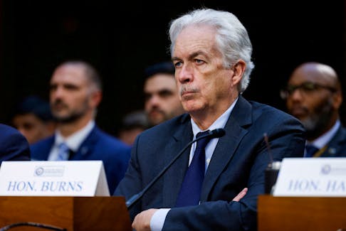 Director of the Central Intelligence Agency William Burns testifies at a Senate Intelligence Committee hearing on worldwide threats to American security, on Capitol Hill in Washington, U.S., March 11, 2024.
