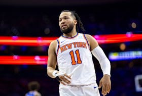May 2, 2024; Philadelphia, Pennsylvania, USA; New York Knicks guard Jalen Brunson (11) in game six of the first round for the 2024 NBA playoffs against the Philadelphia 76ers at Wells Fargo Center. Mandatory Credit: Bill Streicher-USA TODAY Sports/File Photo