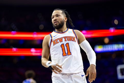May 2, 2024; Philadelphia, Pennsylvania, USA; New York Knicks guard Jalen Brunson (11) in game six of the first round for the 2024 NBA playoffs against the Philadelphia 76ers at Wells Fargo Center. Mandatory Credit: Bill Streicher-USA TODAY Sports/File Photo