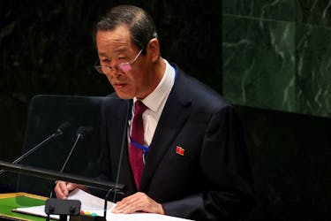 North Korea's Ambassador to the United Nations Kim Song speaks during a meeting of the U.N. General Assembly after China and Russia vetoed new sanctions on North Korea in the U.N. Security Council, at U.N. headquarters in New York City, New York, U.S., June 8, 2022.