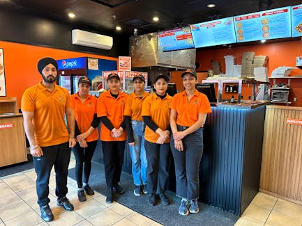 Some of the staff at Pizza 67 in Glace Bay. From left, Ravinder Singh, Sarabjeet Kaur, Arshdeep Kaur, Amandeep Kaur, Kiranpreet Kaur and Shibina Nanda. The restaurant serves Canadian and Indian food. CONTRIBUTED
