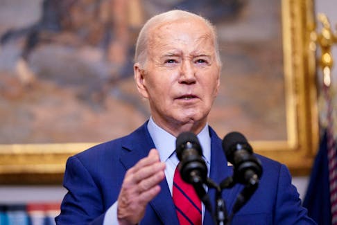 U.S. President Joe Biden speaks about student protests at U.S. universities, amid the ongoing conflict between Israel and Hamas, during brief remarks in the Roosevelt Room at the White House in Washington, U.S., May 2, 2024.