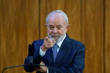 Brazil's President Luiz Inacio Lula da Silva gestures during a joint statement with Japan's Prime Minister Fumio Kishida at the Planalto Palace in Brasilia, Brazil, May 3, 2024.