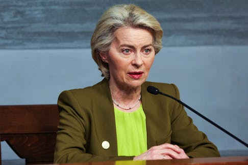 European Commission President Ursula von der Leyen attends a press conference at the government palace in Beirut, Lebanon May 2, 2024.