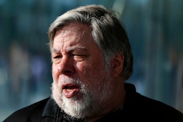 Steve Wozniak, co-founder of Apple, talks to people during a launch event in Cupertino, California, U.S., September 12, 2017.