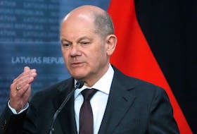German Chancellor Olaf Scholz speaks during a press conference with Latvian Prime Minister Evika Silina, Estonian Prime Minister Kaja Kallas and Lithuanian Prime Minister Ingrida Simonyte, in Riga, Latvia May 6, 2024.