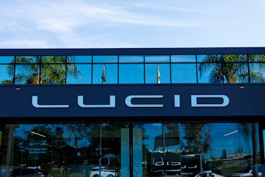 A Lucid Motors facility is pictured in Costa Mesa, California, U.S.,November 1, 2023. 