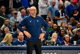 Apr 26, 2024; Dallas, Texas, USA; Dallas Mavericks head coach Jason Kidd looks on during the fourth quarter against the LA Clippers during game three of the first round for the 2024 NBA playoffs at the American Airlines Center. Mandatory Credit: Jerome Miron-USA TODAY Sports