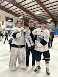 Three Prince Edward Islanders won the 2023-24 Maritime Junior Hockey League championship with the Miramichi Timberwolves on May 2. They are, from left, goaltender Hudson Bradley, general manager Ross Martin and forward Thatcher Hughes. Bradley and Hughes are products of the Charlottetown Bulk Carriers Knights’ major under-18 program. Contributed