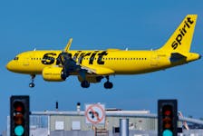 A Spirit commercial airliner prepares to land at San Diego International Airport in San Diego, California, U.S., January 18, 2024.  