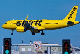 A Spirit commercial airliner prepares to land at San Diego International Airport in San Diego, California, U.S., January 18, 2024.  