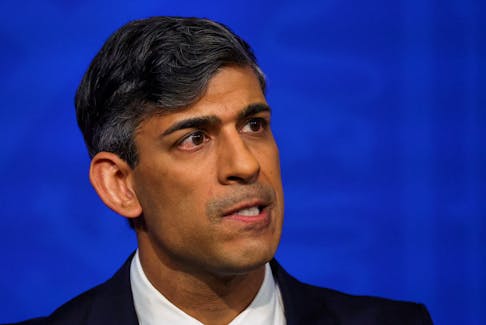 British Prime Minister Rishi Sunak attends a press conference at Downing Street in London, Britain, April 22, 2024.