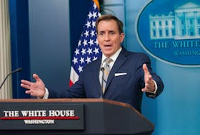 White House National Security Communications Advisor John Kirby responds to a question during a press briefing at the White House in Washington, U.S., May 6, 2024.