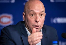 Canadiens GM Kent Hughes answers questions during midseason news conference held in Montreal on Jan. 15, 2024.