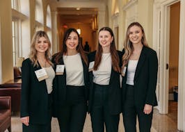 Sarah Smith, left, was the team captain for Memorial's female team at William & Mary Women’s Stock Pitch Competition in Virginia, where the team placed second. They were the only Canadian school to place in the competition. From left are Smith, Abigail Martin, Emily Gagne-Hedderson and Erica McShane. - Contributed