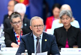 Australian Prime Minister Anthony Albanese (centre) gives an address to the Leaders’ Plenary during the 2024 ASEAN-Australia Special Summit at the Melbourne Convention and Exhibition Centre in Melbourne, Australia, March 6, 2024.    JOEL CARRETT/Pool via
