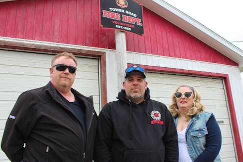 From left, former Tower Road Volunteer Fire Department deputy chief Robert Clamp and firefighters Scott MacNeil and Mary Ruth Joseph. say they are seeking answers regarding the now-shuttered department’s finances. They are also claiming thousands of dollars have gone missing. IAN NATHANSON/CAPE BRETON POST