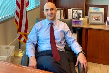 Minneapolis Federal Reserve Bank President Neel Kashkari poses during an interview with Reuters in his office at the bank's headquarters in Minneapolis, Minnesota, U.S., January 10, 2020.