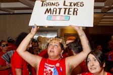 Supporters of the drag community protest against Florida's 'Protection of Children' bill which would ban children at live adult performances, inside the state capitol in Tallahassee, Florida, U.S. April 25, 2023.