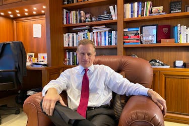 Dallas Federal Reserve Bank President Robert Kaplan looks on during an interview in his office at the bank's headquarters in Dallas, Texas, U.S. January 9, 2020.