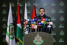 Hamas official Osama Hamdan speaks during a press conference in Beirut, Lebanon April 4, 2024.