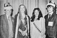 The 16 4-H clubs in Hants County selected the 1974 royal party during the annual winter carnival. Pictured are, from left: King Bruce Sherman, Queen Margaret McClare, Princess Debby Kelly, and Prince Scott Benedict.
