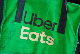 An Uber Eats delivery bag is seen on a bicycle in Brooklyn, New York City, U.S., May 9, 2022.