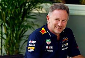 May 5, 2024; Miami Gardens, Florida, USA; Red Bull team principle Christian Horner sits in the F1 Village before the F1 Miami Grand Prix at Miami International Autodrome. Mandatory Credit: Peter Casey-USA TODAY Sports/File Photo