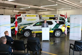 Health Minister Mark McLane speaks at a news conference in Charlottetown on May 7 announcing the launch of community paramedic response units, non-ambulatory units that can provide some in-home treatments. Stu Neatby • The Guardian
