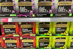 Boxes of Twinings tea bags are displayed in a supermarket in east London, Britain May 2, 2024.