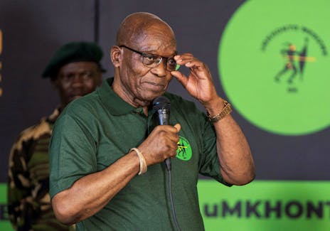 Former South African President, Jacob Zuma speaks about his political future at a press conference in Orlando East, Soweto, Johannesburg, South Africa, December 16, 2023.