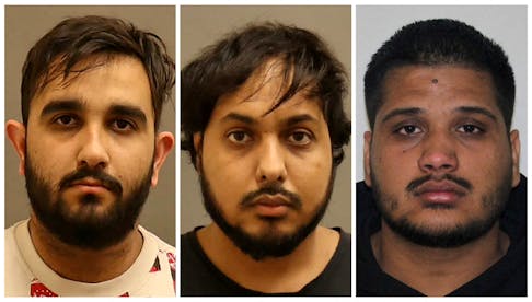 Karan Brar, Kamalpreet Singh and Karanpreet Singh, the three individuals charged with first-degree murder and conspiracy to commit murder in relation to the murder in Canada of Sikh separatist leader Hardeep Singh Nijjar in 2023, are seen in a combination of undated photographs released by the Integrated Homicide Investigation Team (IHIT).   IHIT/Handout via