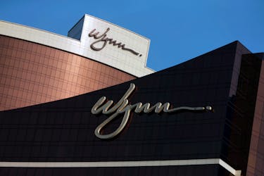 Company logos are displayed at Wynn Macau resort in Macau, China February 8, 2018. 