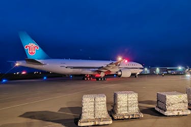 A China Southern Airlines cargo flight at Greater Moncton International Airport. (Via facebook.com/MonctonYQM)