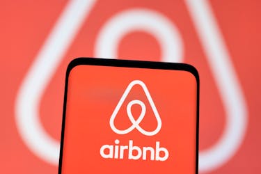 Airbnb logo is seen displayed in this illustration taken, May 3, 2022.