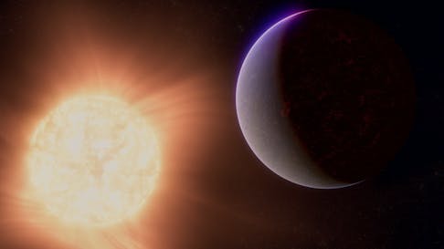 An artist's concept shows the exoplanet 55 Cancri e, also called Janssen, a so-called super-Earth, a rocky planet significantly larger than Earth but smaller than Neptune, along with the star it orbits in this undated illustration released by NASA. NASA, ESA, CSA, Ralf Crawford (STScI)/Handout via REUTERS.