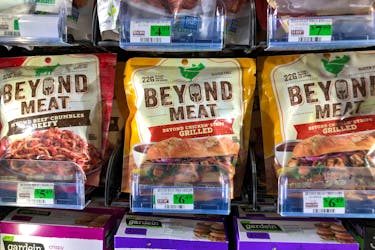 Products from Beyond Meat Inc, the vegan burger maker, are shown for sale at a market in Encinitas, California, U.S., June 5, 2019. 