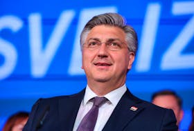 Andrej Plenkovic,  Prime Minister of Croatia, reacts to the preliminary results of the country's parliamentary election, in Zagreb, Croatia, April 18, 2024.